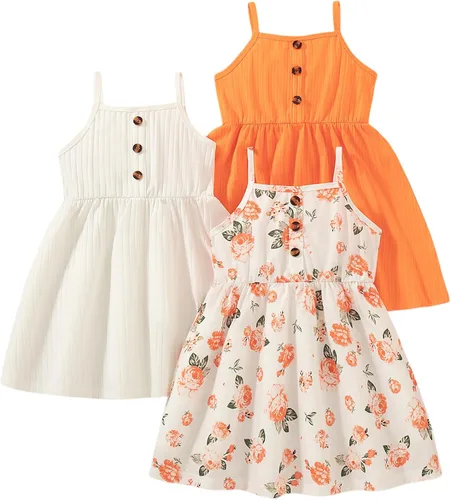 Miniatura 20 de Vestidos para niñas Vestidos para niñas pequeñas Paquete de 3 Vestido casual de fiesta con estampado patinador acampanado tipo A Vestido de verano