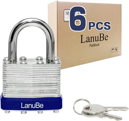 Miniatura 20 de LanuBe Candado laminado con llave, 1-9/16 pulgadas (40 mm), candados con llave iguales, grillete normal, aro de plástico azul marcado, paquete de 2