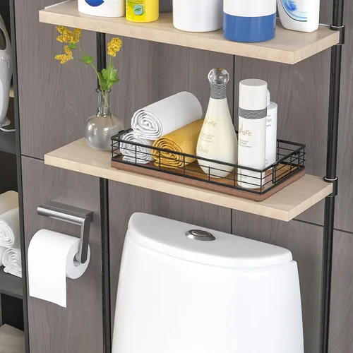 Miniatura 3 de Cesta de papel higiénico de acacia, bandeja de 13 pulgadas para almacenamiento de artículos de aseo en la parte superior del inodoro, organizador