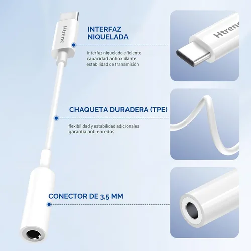 Miniatura 2 de Adaptador USB C a conector de auriculares de 0.138 in para iPhone 16/16 Pro/15/15 Pro/Pro Max/Plus, cable auxiliar tipo C compatible con iPad