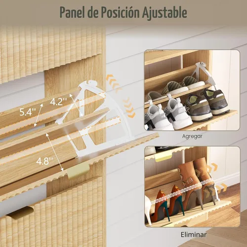 Miniatura 4 de HUANLEGO Zapatero de almacenamiento para entrada con 6 cajones abatibles, organizador de zapatos estrecho acanalado con patas de madera, zapatero