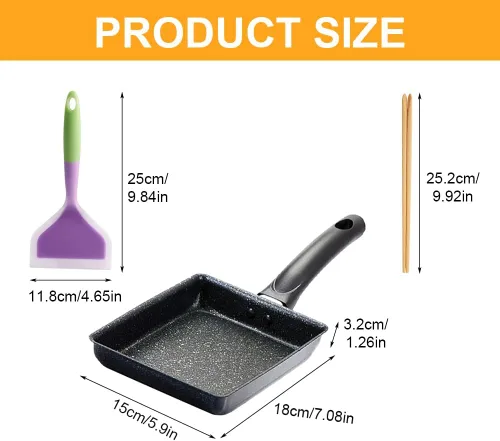 Miniatura 5 de LOQJSS Tamagoyaki - Sartén antiadherente japonesa para tortilla, sartén rectangular de hierro fundido, sartén pequeña, cacerolas para huevos