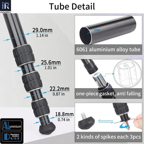 Miniatura 3 de INNOREL HT284A - Trípode horizontal de aleación de aluminio CNC, de 75 pulgadas con cabeza de bola de baja gravedad de 1.575 pulgadas y columna Con