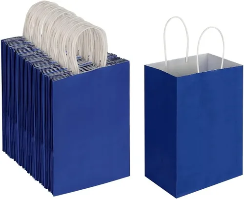 Miniatura 8 de Oikss Paquete de 100 bolsas pequeñas de papel kraft amarillas de 5.25 x 3.25 x 8.25 pulgadas con asas a granel para cumpleaños, bodas, fiestas