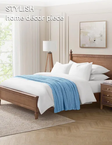 Miniatura 5 de YnM Manta de Punto Grueso de Algodón, Mantas de Punto Trenzado para Cama, Sofá, Sillón, Cómoda y Relajante, Pieza Decorativa para Casa de Campo