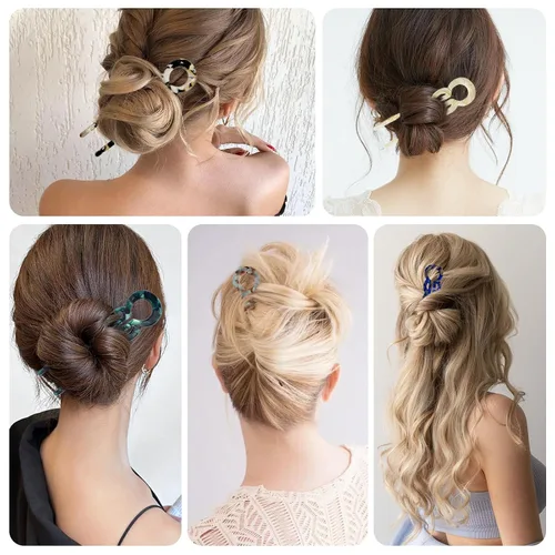 Miniatura 7 de 4 horquillas francesas en forma de U para mujer, pinzas de acetato para cabello grueso, fino y fino, pasadores decorativos para moño en negro