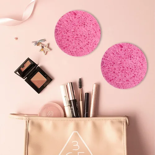 Miniatura 4 de 50 esponjas faciales, celulosa natural comprimida, rosa, forma redonda, limpieza facial, exfoliante, eliminación de maquillaje Paquete de 50 rosas