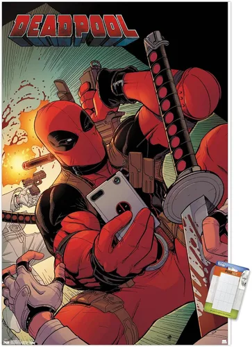 Miniatura 10 de Trends International Marvel Comics Deadpool - Póster de pared para selfies, 14.725 x 22.375 pulgadas, versión enmarcada de madera de granero