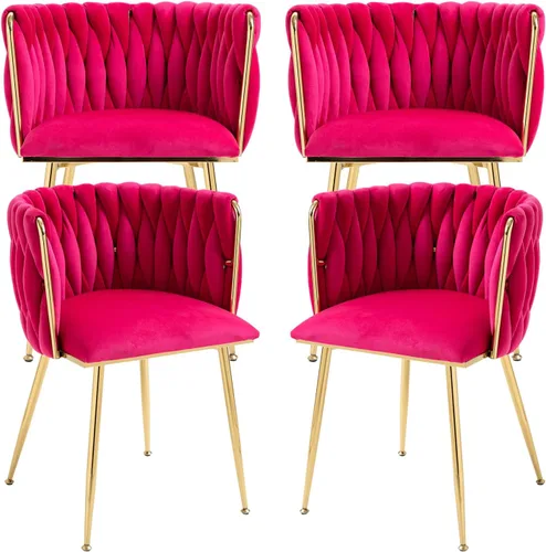 Miniatura 10 de Nrizc Juego de 2 sillas de comedor de terciopelo, sillas de comedor tapizadas tejidas con patas de metal dorado, sillas decorativas modernas