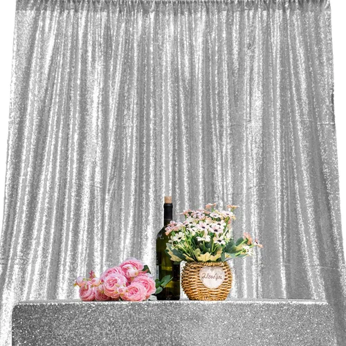 JYFLZQ Cortinas de fondo de lentejuelas plateadas de 4 x 6.5 pies, 1 panel con purpurina para cabina de fotos, cortinas de fondo de fotografía