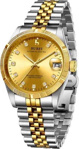 Miniatura 6 de BUREI Reloj automático para hombre, con fecha, pulsera de acero inoxidable, pulsera ajustable para hombre