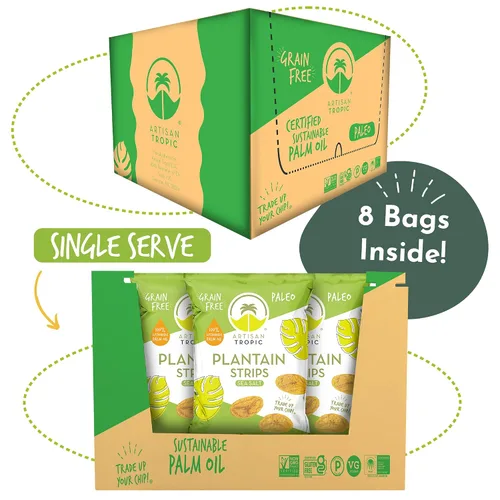 Miniatura 6 de ARTISAN TROPIC Tiras de plátano con sal marina, paquete de 8, 2 onzas, vegano, paleo y sin gluten, bolsas individuales, aperitivos saludables
