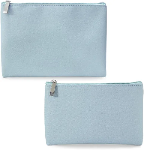 Miniatura 7 de Juego de 2 bolsas de maquillaje, pequeña bolsa de maquillaje con cremallera, bolsa de cosméticos portátil para viajes, bolsa de belleza de piel Negro