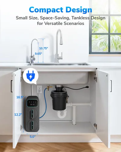 Miniatura 9 de Sistema compacto de ósmosis inversa E6 600GPD, sistema de ósmosis inversa sin tanque de 9 etapas debajo del filtro de agua del fregadero, Negro E6
