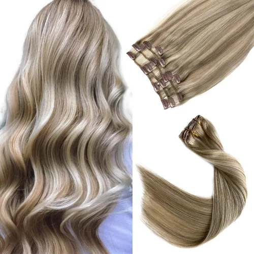 Miniatura 7 de Extensiones de cabello con clip Ubetta de cabello humano real, extensiones de cabello negro azabache con clip, 7 piezas, 70 g, extensiones