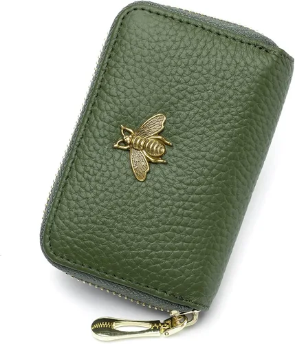 imeetu - Tarjetero de cuero con cremallera y contra identificación por radiofrecuencia (RFID) pequeño, cartera para mujer