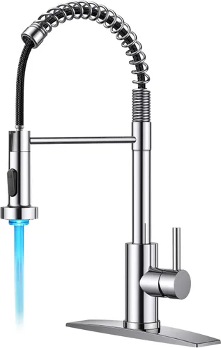 Miniatura 21 de FORIOUS Grifo de cocina con rociador extraíble, grifo de fregadero clásico de resorte extraíble de acero inoxidable comercial de una sola manija