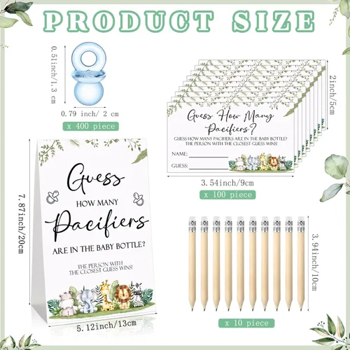 Miniatura 2 de Roowest 512 piezas de juegos de baby shower Adivina cuántos chupetes letrero, 100 pequeños juegos de adivinanzas, 10 lápices HB, botella de leche
