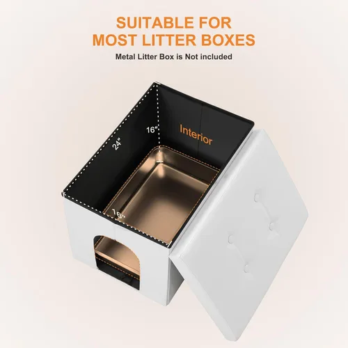 Miniatura 3 de MEEXPAWS Mueble Gabinete Oculto para Caja de Arena de Gatos, Banco de Baño para Gatos con Gabinete de Almacenamiento Grande 25.6'' x 17.7'' x Blanco