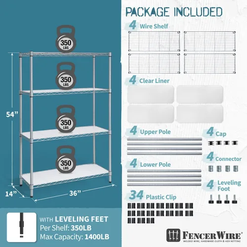 Miniatura 3 de Fencer Wire NSF Estantería de alambre de altura ajustable con forro, estantería de almacenamiento de sótano, estantes de almacenamiento de acero