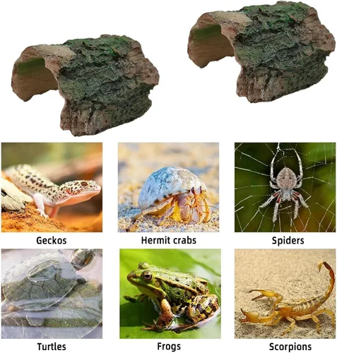 Miniatura 7 de Paquete de 2 adornos de tronco de árbol hueco de resina de tronco de betta, escondite de acuario, cueva de reptil, tarántula, decoración de tanque