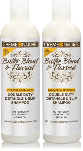 Miniatura 8 de Creme of Nature Double Duty Champú desenredante y antideslizante con mezcla de mantequilla, linaza y aceite de argán, limpiador alargador rico