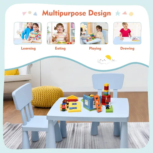 Miniatura 8 de COSTWAY Juego de mesa y sillas para niños de 3 piezas, centro de actividades infantiles de plástico ligero para leer, escribir, pintar, merienda