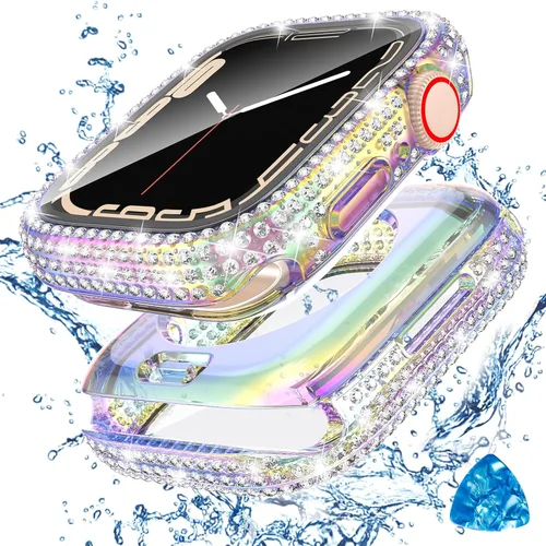 Tensea [2 en 1 para Protector de Pantalla Impermeable de Apple Watch 41mm Serie 9/8/7 Accesorios, Parachoques Frontal de Diamante 360 para iWatch