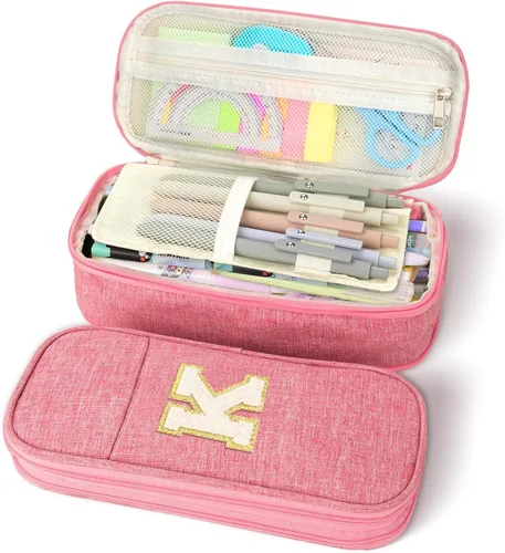 Miniatura 15 de Estuche de lápices de gran capacidad color rosa, lindo estuche de lápices con cremallera para niñas y mujeres, bolsa de lápices expandible