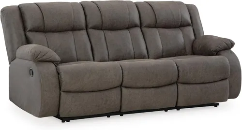 Signature Design by Ashley First Base - Sofá reclinable manual de piel sintética contemporánea, color gris