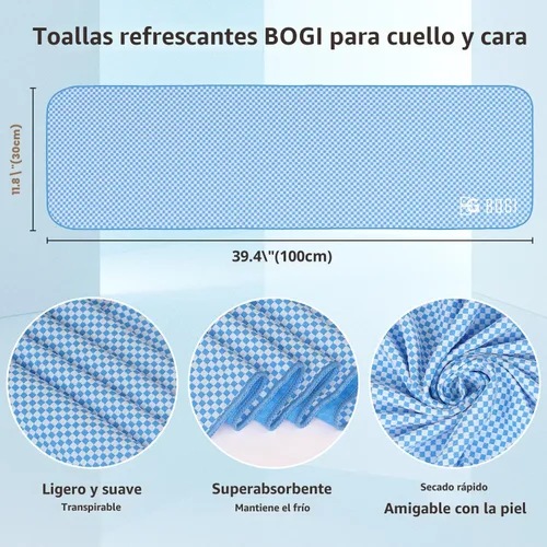 Miniatura 2 de BOGI Toallas refrescantes para cuello y cara, toalla suave y transpirable para enfriamiento instantáneo, se mantiene fresca para yoga, deportes, Azul