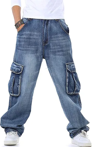 Miniatura 2 de Yeokou Men's Casual Loose Hip Hop Denim Work Pants Jeans with Cargo Pockets