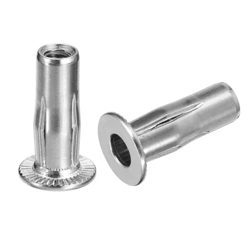 uxcell M6 - Tuercas de remache de agarre múltiple, 2 piezas de vástago preabombado, cabeza plana, tuerca de inserción roscada de acero inoxidable