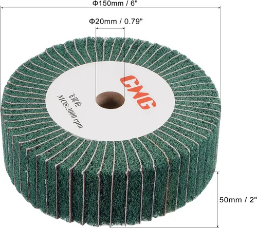 Miniatura 2 de uxcell Rueda de pulido de grano 240 de 5.906 in x 1.969 in, rueda de pulido no tejida de tela abrasiva de alambre de nailon para acero inoxidable