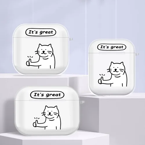 Miniatura 7 de Funda transparente para AirPods de 2ª generación de 1ª generación, diseño de gatito kawaii para mujeres, hombres y niños, funda de carga de TPU
