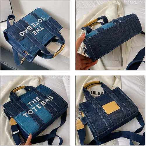 Miniatura 6 de Bolso de mano para mujer, bolso de mano con cremallera, lona, piel sintética, bolso cruzado de mezclilla, bolso de hombro para oficina, viajes