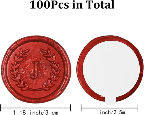 Miniatura 2 de 100 calcomanías adhesivas de cera con letra J rojas, hechas a mano, sin necesidad de sellar, rasgar y usar calcomanías de cera para invitaciones