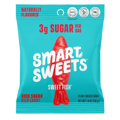 SmartSweets Pescado Dulce, Gomitas de bajo contenido en azúcar (3g), bajas en calorías (130), sin gluten - 51g (Paquete de 6) El empaque puede variar