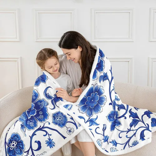Miniatura 2 de Manfei Rustic Floral Flannel Fleece Throw Blanket 40"x50" Blooming Flowers Fuzzy Blanket for Sofa Couch Retro Plant Farmhouse All Season Bed Dark