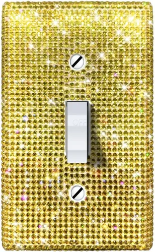 WIRESTER Cubierta para placa de pared con diamantes de imitación brillantes y dorados, color amarillo dorado citrino, cubierta para interruptor de