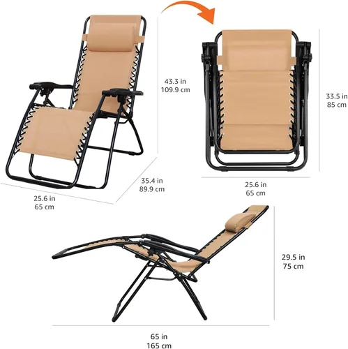 Miniatura 2 de Amazon Basics - Silla de patio para exteriores con gravedad cero, acolchada, reclinable, plegable y ajustable, con almohada, de Textilene, sillas