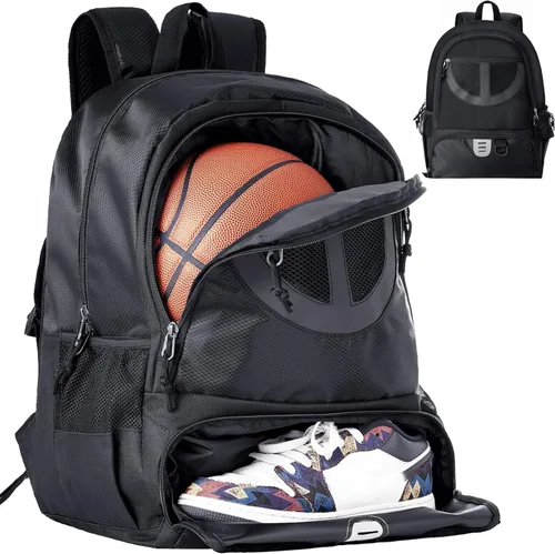 Miniatura 14 de Mochila de baloncesto para hombres y mujeres con compartimento para pelota y zapatos, capacidad de 30L, ligera y transpirable, mochila de fútbol