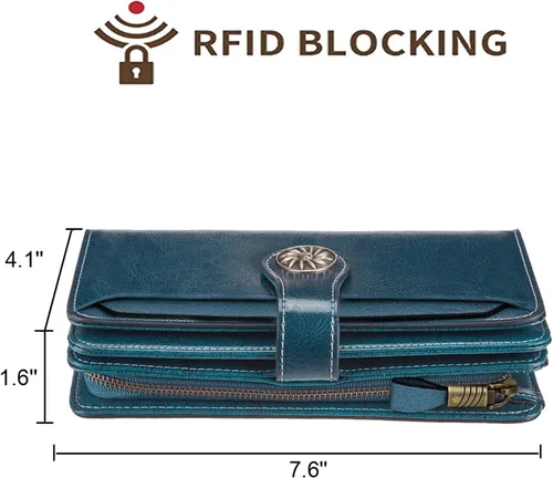 Miniatura 4 de Travelambo Cartera para mujer, de gran capacidad, con bloqueo RFID, de piel auténtica, cartera