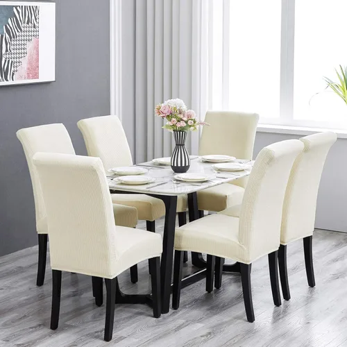 Miniatura 2 de Juego de 6 fundas elásticas para sillas de comedor, fundas para sillas de comedor lavables y removibles, fundas para sillas de comedor protectoras