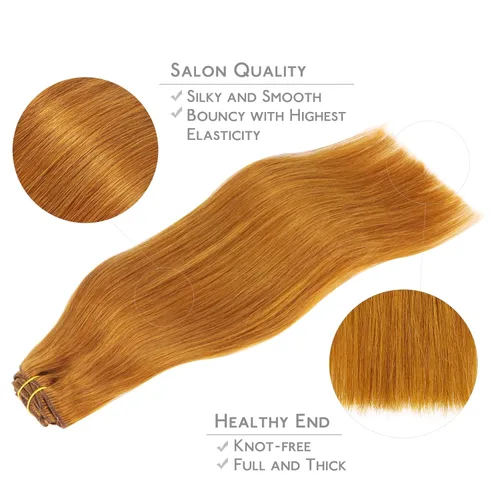 Miniatura 4 de WENNALIFE - Extensiones de cabello con clip, de 36 cm, 120 g, 7 piezas, extensiones de cabello humano real, color castaño rojizo, extensiones