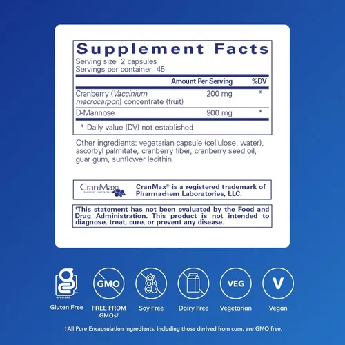 Miniatura 2 de Pure Encapsulations Arándano/D-manosa Suplemento hecho de 100% sólidos de fruta de arándano para apoyar la salud del tracto urinario* 90 cápsulas