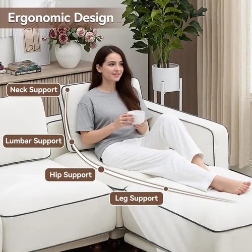 Miniatura 5 de Otomano cuadrado de 35'' para sofá seccional modular, otomanos tapizados y móviles con reposapiés para sala de estar, dormitorio, chenilla blanca