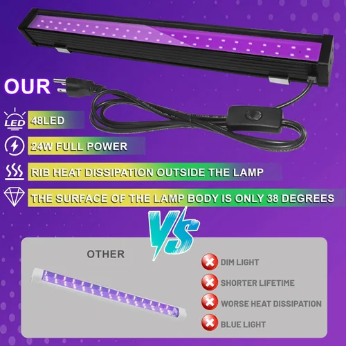 Miniatura 2 de Paquete de 1 barra de luz LED negra de 24 W, suministros de fiesta de luces negras para Halloween, fluorescente, fiesta, dormitorio, sala