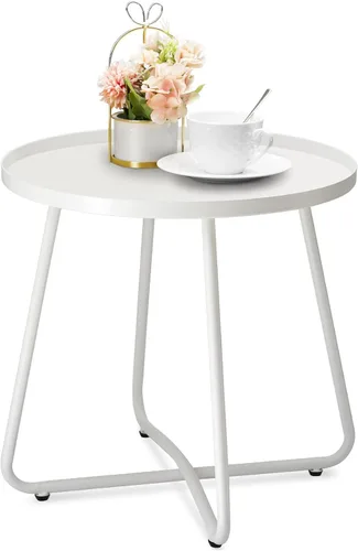 Miniatura 14 de danpinera - Mesa auxiliar de acero resistente a la intemperie, metal, redonda y pequeña para exteriores, para patio, balcón, jardín y mesita