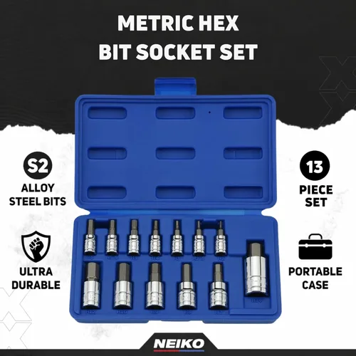 Miniatura 2 de Neiko 10074A - Juego de llaves de vaso hexagonal métricas, juego de 13 piezas, acero S2 y Cr-V, 1/4 pulgadas, 3/8 pulgadas y 1/2 pulgadas 2mm a